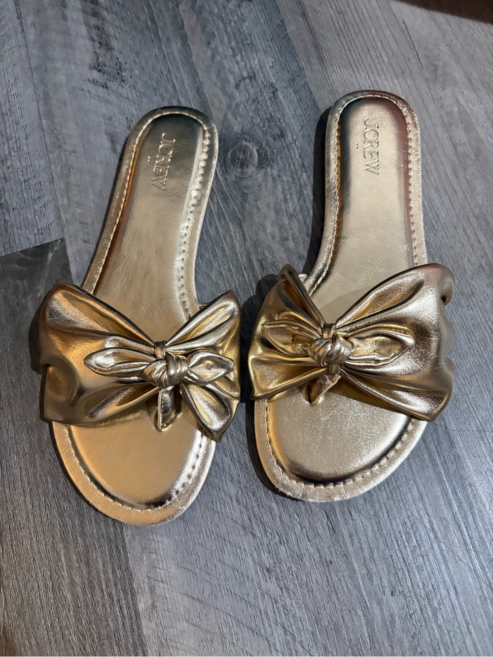 J. Crew Factory Gold Bow Slide Sandals - Metallic Gold Women’s Slides